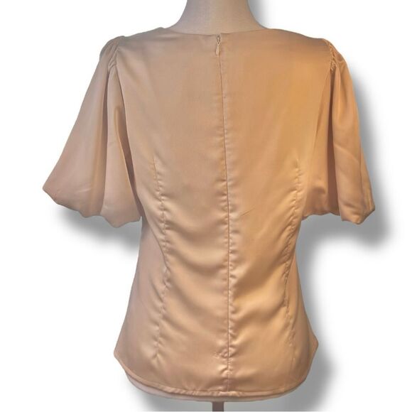 ASTR The Label Cream Satin Puff Sleeve Blouse Sz L - Picture 3 of 11
